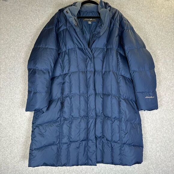 Eddie Bauer down jacket womens 3x parka puffer hooded blue long gorpcore